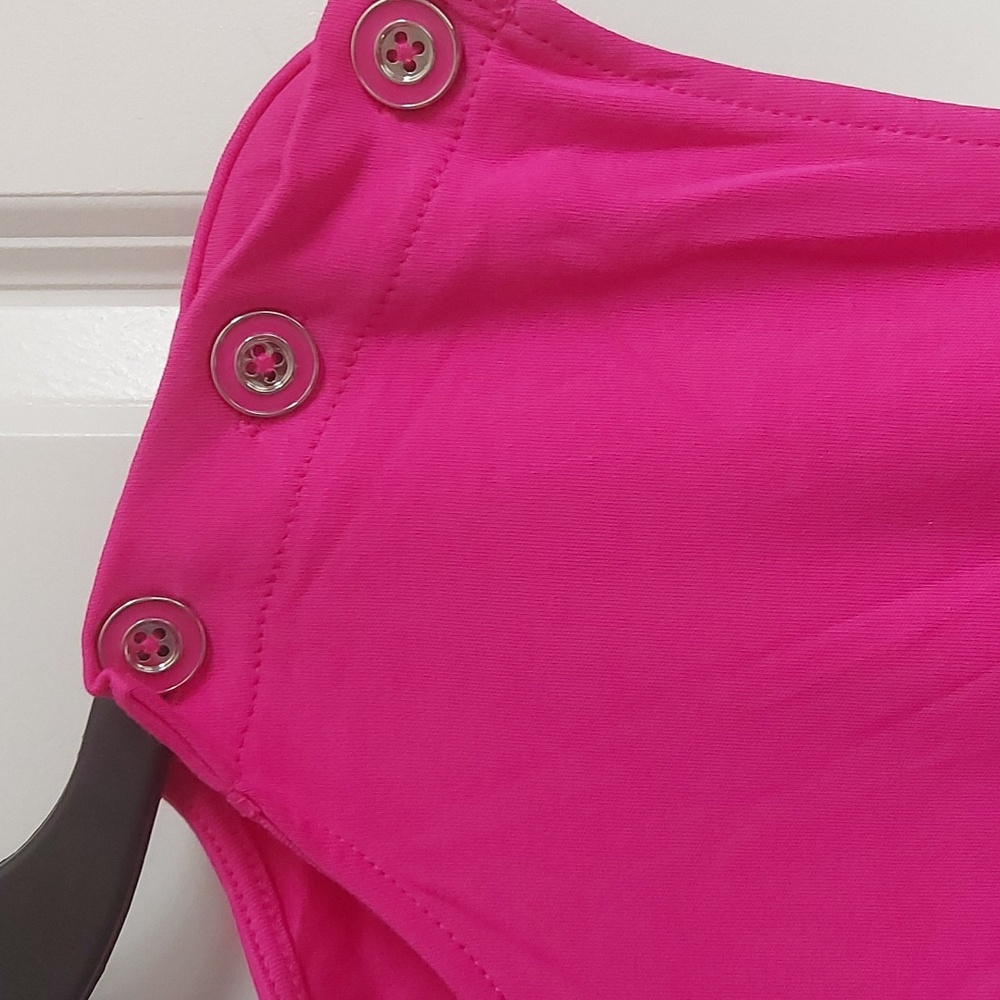 NWT NY & C Contrast Stripe Shoulder-Button Flare Pink and Black Sleeveless Dress - Picture 6 of 8